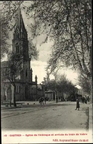 Ak Castres Tarn, Albinque-Kirche, Ankunft des Zuges aus Vabre