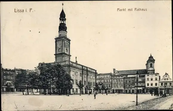 Ak Lissa Leszno Poznań Posen, Markt mit Rathaus