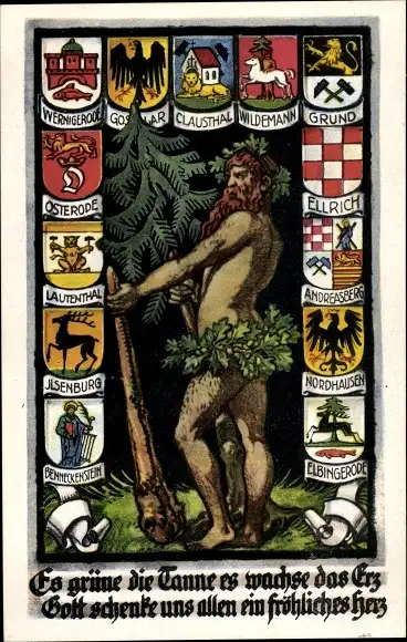 Wappen Ak Harz, Es grüne die Tanne, Wilder Mann