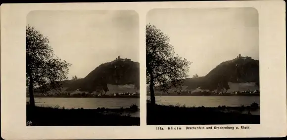 Stereo Foto Königswinter am Rhein, Drachenfels, Drachenburg