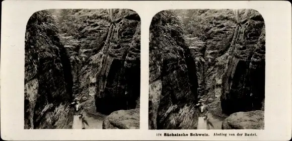 Stereo Foto Lohmen Sächsische Schweiz, Abstieg von der Bastei