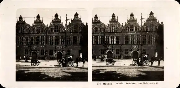 Stereo Foto Gdańsk Danzig, Zeughaus vom Kohlenmarkt aus gesehen