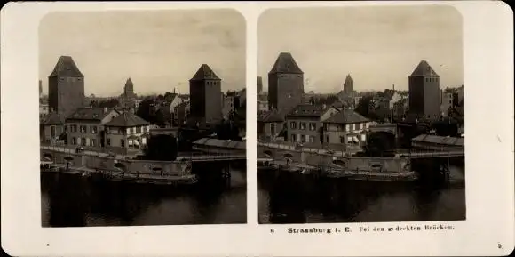 Stereo Foto Strasbourg Straßburg Elsass Bas Rhin, Gedeckte Brücken