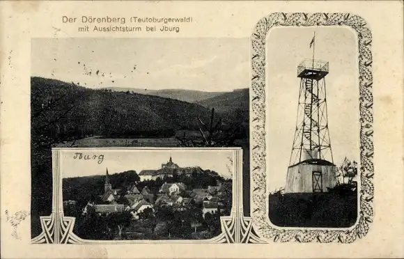 Passepartout Ak Bad Iburg am Teutoburger Wald, Gesamtansicht, Dörenberg, Aussichtsturm