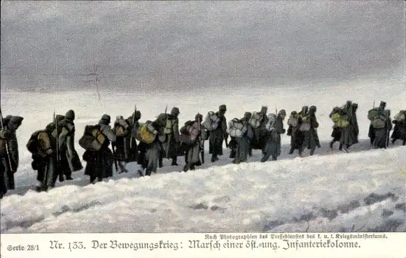 Ak Bewegungskrieg, Österreichisch Ungarische Infanteriekolonne, Winter, I. WK