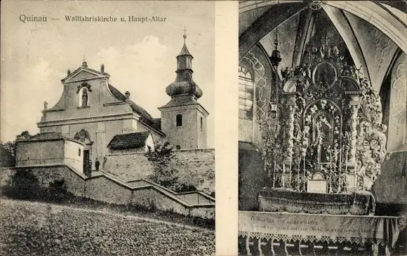 Ak Květnov Quinau im Erzgebirge Blatno Platten Region Aussig, Wallfahrtskirche, Hauptaltar