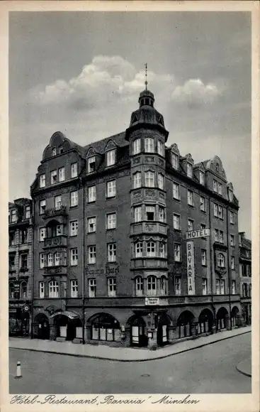 Ak München, Hotel Restaurant Bavaria, Schillerstraße 10 Ecke Schwanthalerstraße