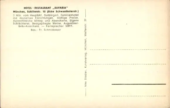 Ak München, Hotel Restaurant Bavaria, Schillerstraße 10 Ecke Schwanthalerstraße
