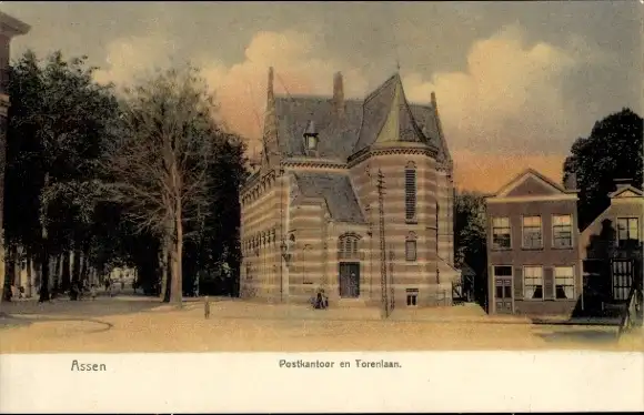 Ak Assen Drenthe Niederlande, Postkantoor und Torenlaan