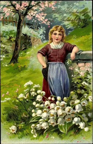 Ak Glückwunsch Geburtstag, Junges Mädchen, Maiglöckchen