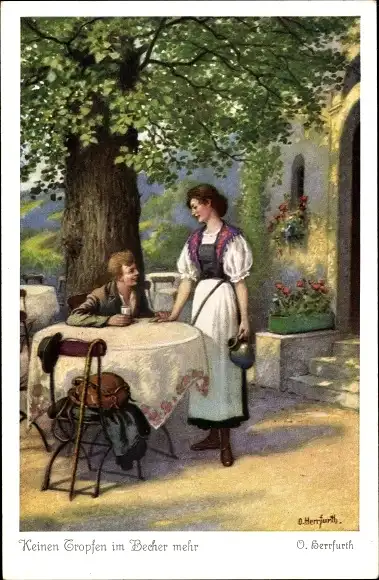 Künstler Ak Herrfurth, Oskar, Keinen Tropfen im Becher mehr, Gasthausszene