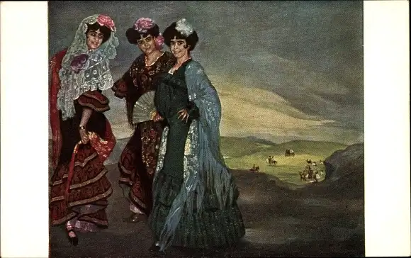 Künstler Ak Zuloaga, Ignacio, Meine drei Kusinen, Frauen in Tracht