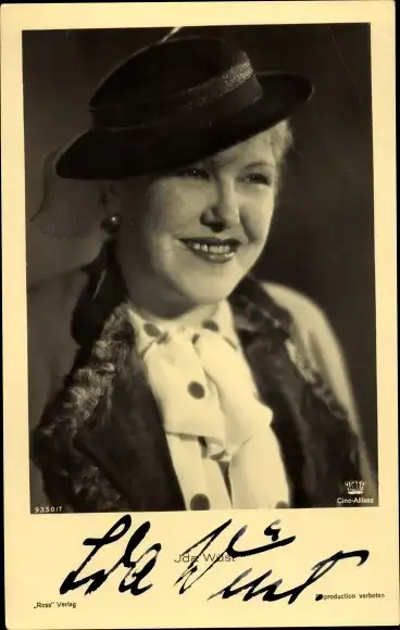 Ak Schauspielerin Ida Wüst, Portrait, Hut mit Schleier, Ross Verlag 9350 1, Autogramm