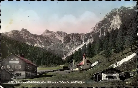 Ak Fulpmes in Tirol, Schlickeralm mit Hohen Burgstall
