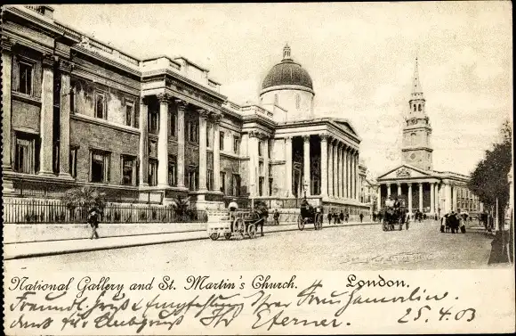Ak London City England, National Gallery, St. Martin's Church