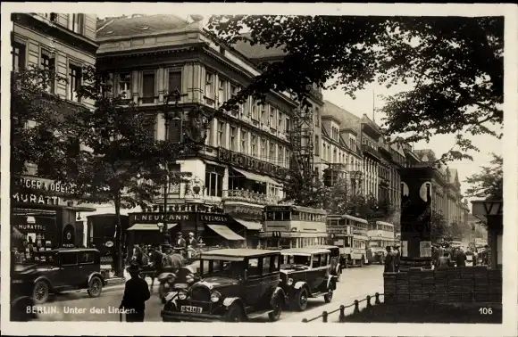 Ak Berlin Mitte, Unter den Linden, Fahrzeuge