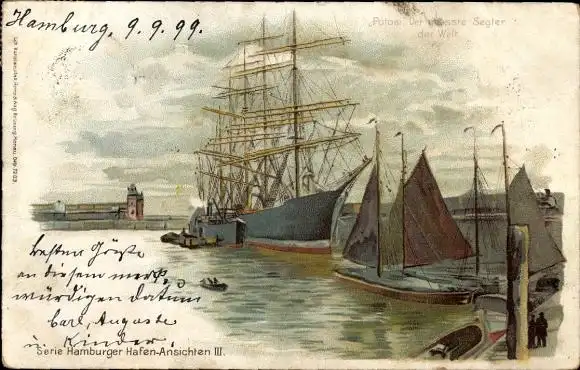 Litho Hamburg Mitte Altstadt, Hafen, Segelschiff