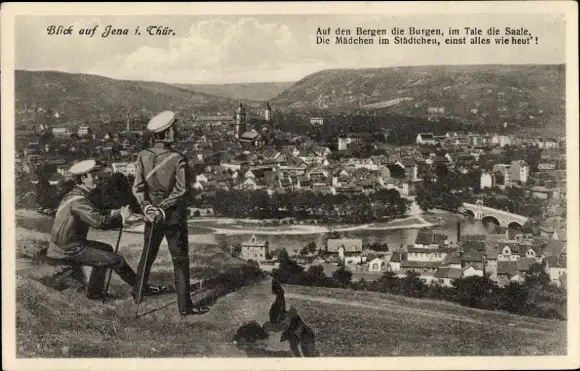 Ak Jena in Thüringen, Stadtpanorama, Studenten