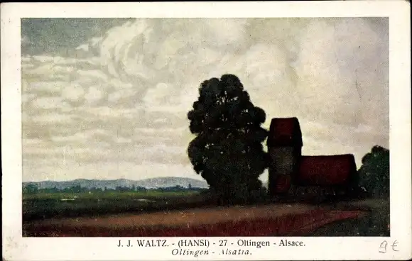 Künstler Ak Hansi, Jean Jacques Waltz, Oltingen, Alsace, Kirche