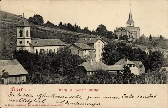 Ak Barr Elsass Bas Rhin, Katholische Kirche, protestantische Kirche