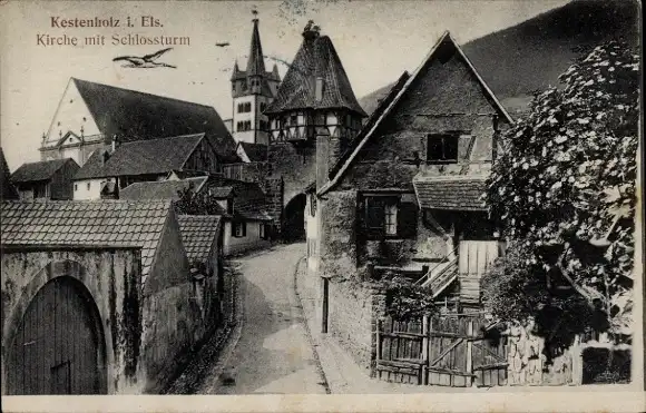 Ak Châtenois Kestenholz Elsass Bas Rhin, Kirche, Schlossturm