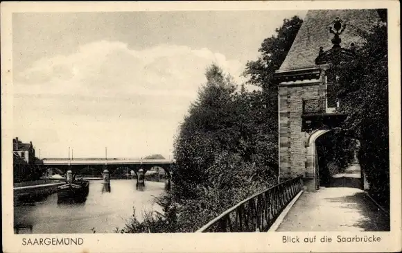 Ak Saargemünd Sarreguemines Moselle, Blick auf die Saarbrücke, Tor