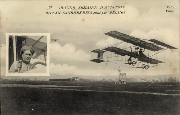 Ak Grande Semaine d’Aviation, Doppeldecker Sanbhez-Besa, gesteuert von Pequet