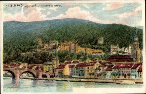Künstler Ak Heidelberg am Neckar, Schloss von der Philosophenhöhe