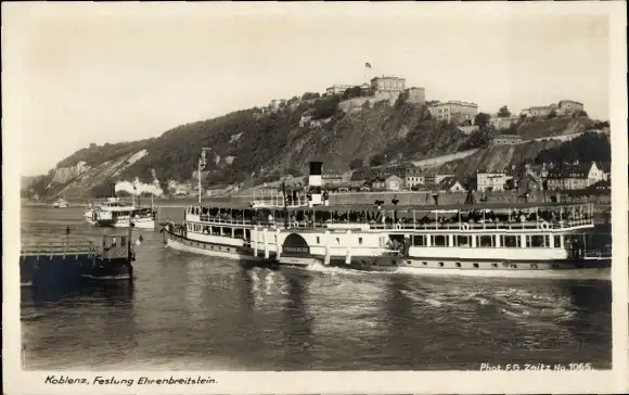 Ak Ehrenbreitstein Koblenz in Rheinland Pfalz, Festung, Frauenlob Salondampfer