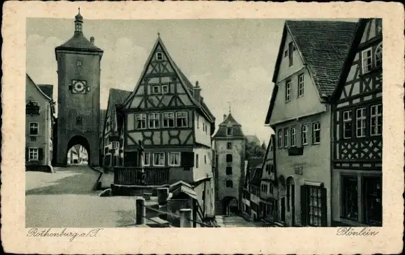 Ak Rothenburg ob der Tauber Mittelfranken, Plönlein, Fachwerkhäuser