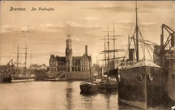 Ak Hansestadt Bremen, Freihafen, Schiffe