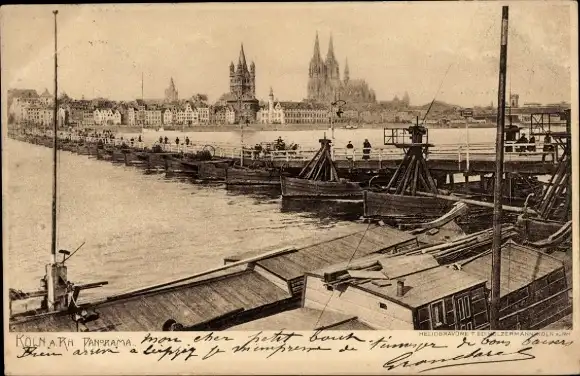 Ak Köln am Rhein, Panorama, Dom, Boote