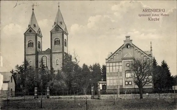 Ak Arenberg Koblenz am Rhein, roter Hahn, Kirche