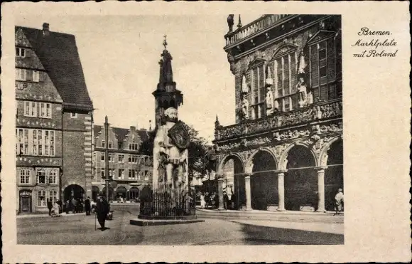 Ak Hansestadt Bremen, Marktplatz, Roland