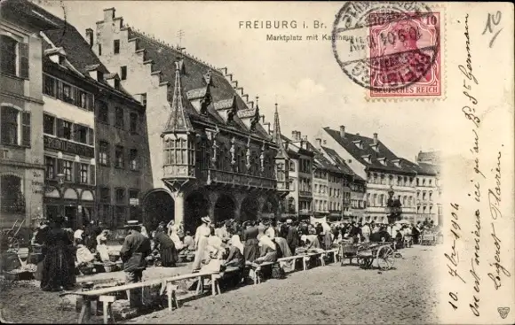 Ak Freiburg im Breisgau, Marktplatz mit Kaufhaus