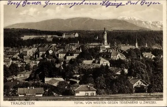 Ak Traunstein in Oberbayern, Blick von Westen zum Teisenberg, Zwiesel