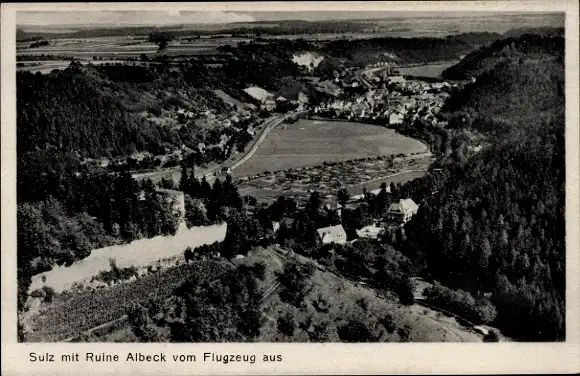 Ak Sulz am Neckar Baden Württemberg, Fliegeraufnahme, Blick auf den Ort mit Umgebung, Ruine Ahlbeck