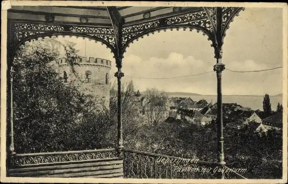 Ak Überlingen am Bodensee, Pavillon, Gallerturm, Panorama