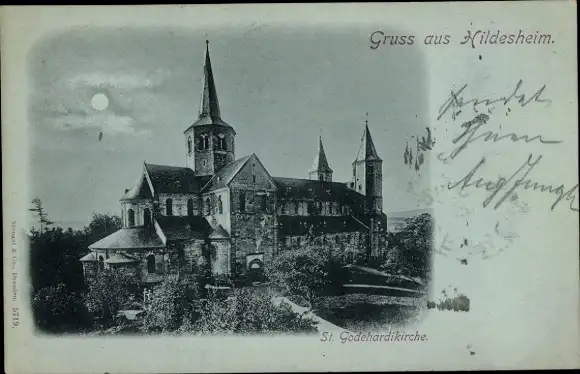 Ak Hildesheim in Niedersachsen, St. Godehardkirche, Nacht, Vollmond