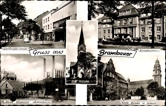 Ak Brambauer Lünen in Nordrhein Westfalen, Waltroper Straße, Krankenhaus, Zeche Minister Achenbach