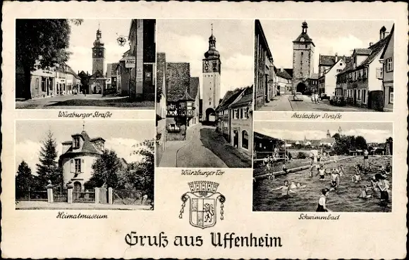 Ak Uffenheim in Mittelfranken, Wappen, Schwimmbad, Würzburger Tor, Heimatmuseum
