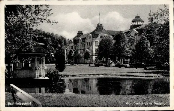 Ak Bad Salzschlirf in Hessen, Goldfischteich, Badehof