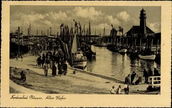 Ak Nordseebad Büsum, Alter Hafen, Schiffe