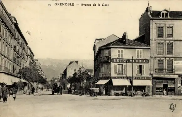 Ak Grenoble-Isère, Avenue de la Gare, Hotel Meuble