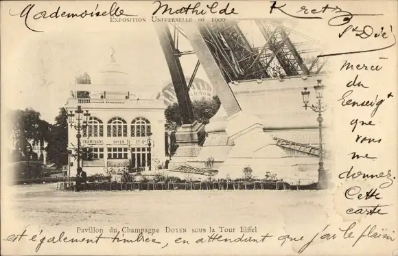 Ak Paris VII, Weltausstellung 1900, Eiffelturm, Champagner-Doyen-Pavillon