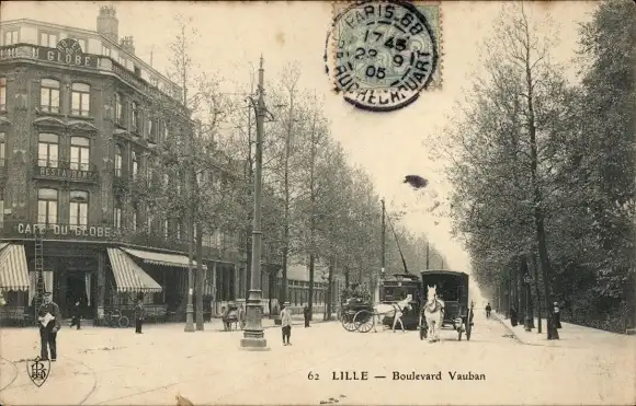 Ak Lille Nord, Boulevard Vauban, Café du Globe, Kutsche