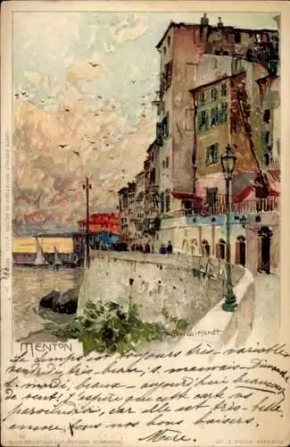 Künstler Litho Wielandt, M., Menton Alpes Maritimes, Stadtansicht