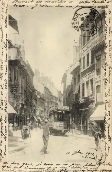 Ak Besançon Doubs, Grande Rue, Straßenbahn