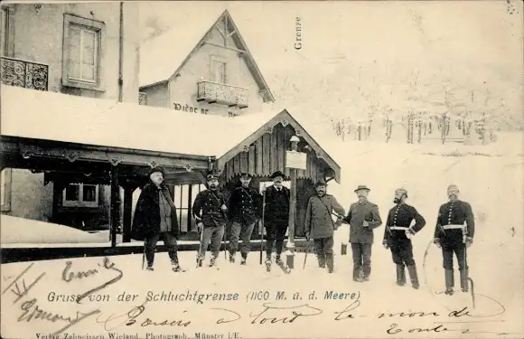 Ak Col de la Schlucht Vosges, Schluchtgrenze, Grenzbeamte, Winter