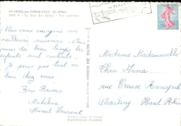 Ak St-Seine-sur-Vingeanne Cote d'Or, La Rue des Ecoles, Vue aerienne